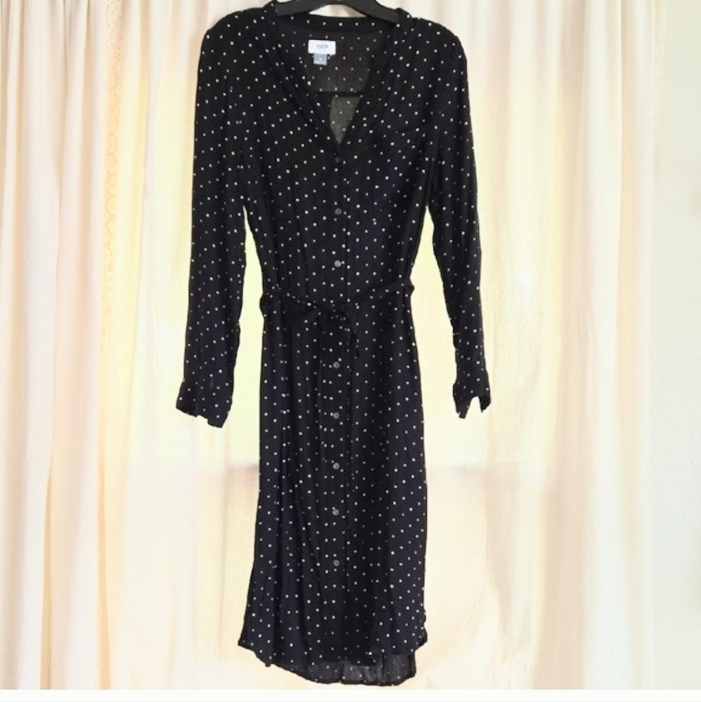 Old Navy Black with White Polka Dot  Dress - Long Sleeve with Roll Up Option